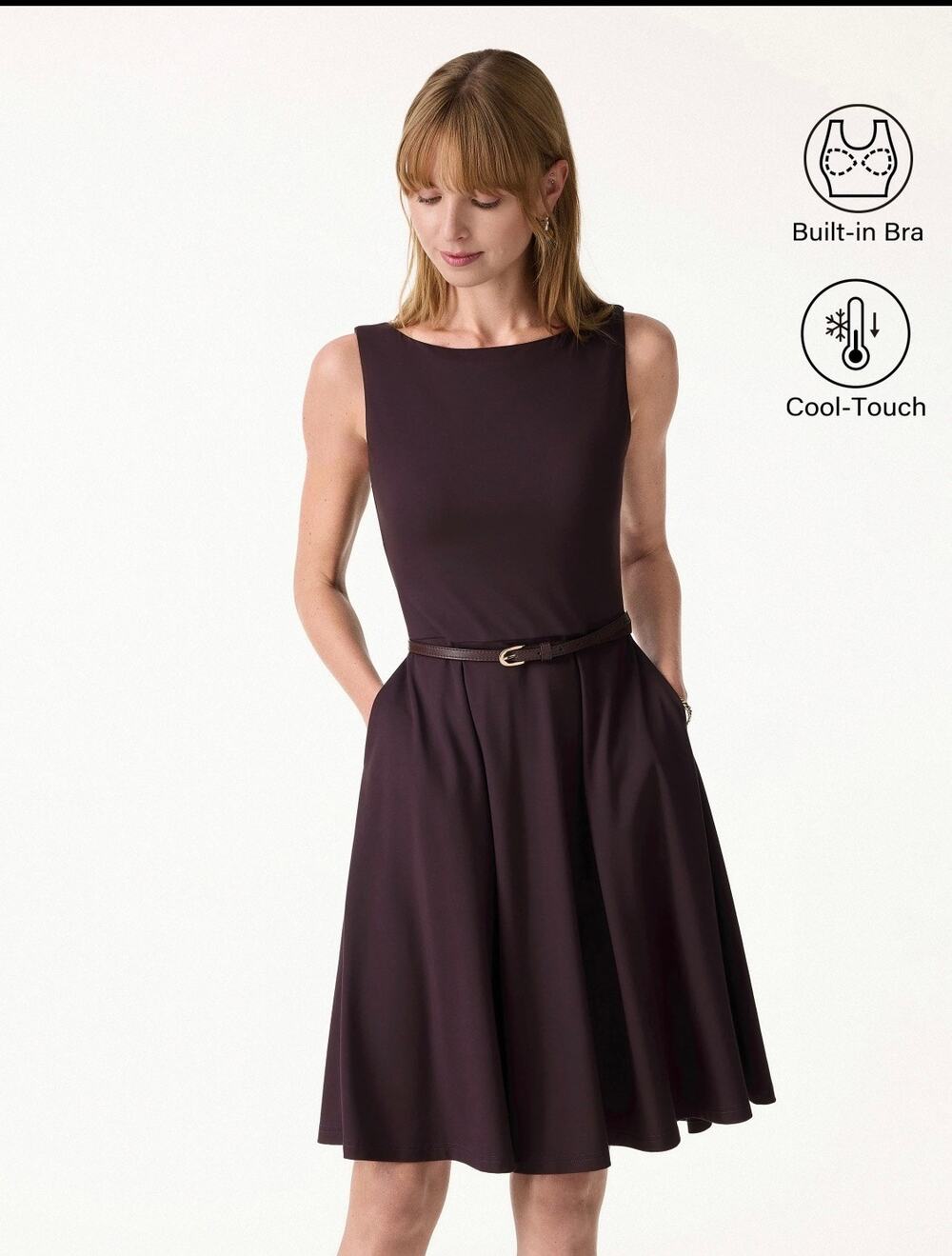 Brand New OGl Women's size Medium Blue Ponte Boat Neck Knee Length Dress